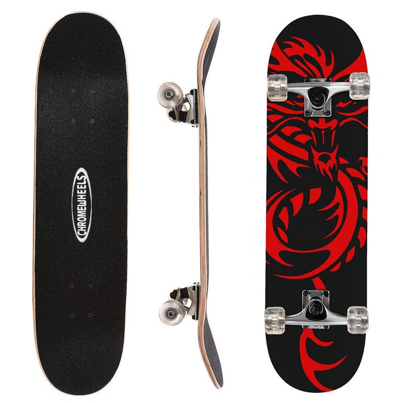 Chrome Wheels ChromeWheels 31 inch Skateboard Double Kick Skate Board Cruiser Longboard 8 Layer Maple Deck Skateboards for Kids and Beginners - Image 1